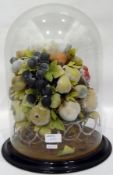 Edwardian wax painted fruits composition including grapes, pears, apples with vine leaves,