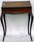 19th century inlaid rosewood bureau de dame with pierced brass gallery surround,