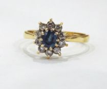 9ct gold sapphire and diamond cluster ring,