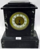 Late Victorian slate and green marble mantel clock with ivorine dial
