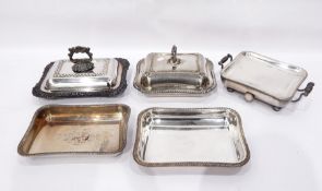 19th century Sheffield plate pot dish, rectangular with gadrooned borders,