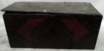 18th century Nepalese pine plank chest with ironwork corner brackets and supports,