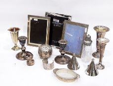 Quantity of plated photograph frames, pair of candlesticks,