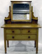 Early 20th century pale oak mirror-back dressing table, with two short and long drawer,