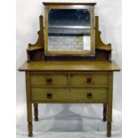 Early 20th century pale oak mirror-back dressing table, with two short and long drawer,