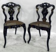 Pair of Victorian black lacquered papier mache chairs,