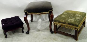 Victorian upholstered top stool on cabriole legs,