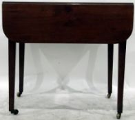 19th century mahogany Pembroke table, curved corners, single end drawer with ring handles,