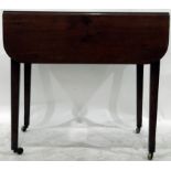 19th century mahogany Pembroke table, curved corners, single end drawer with ring handles,