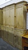 19th century stripped pine breakfront housekeeper's cupboard,