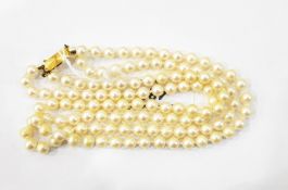 Cultured pearl two-strand necklace with 9ct gold clasp,
