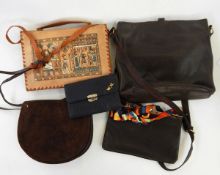 Vintage handbags including a brown Russell & Bromley suede bag, a vintage Mulberry bag,
