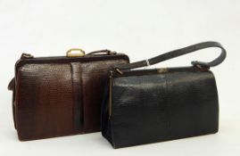 Vintage Mappin & Webb Limited brown lizard skin fixed-frame handbag with brass-coloured furnishings