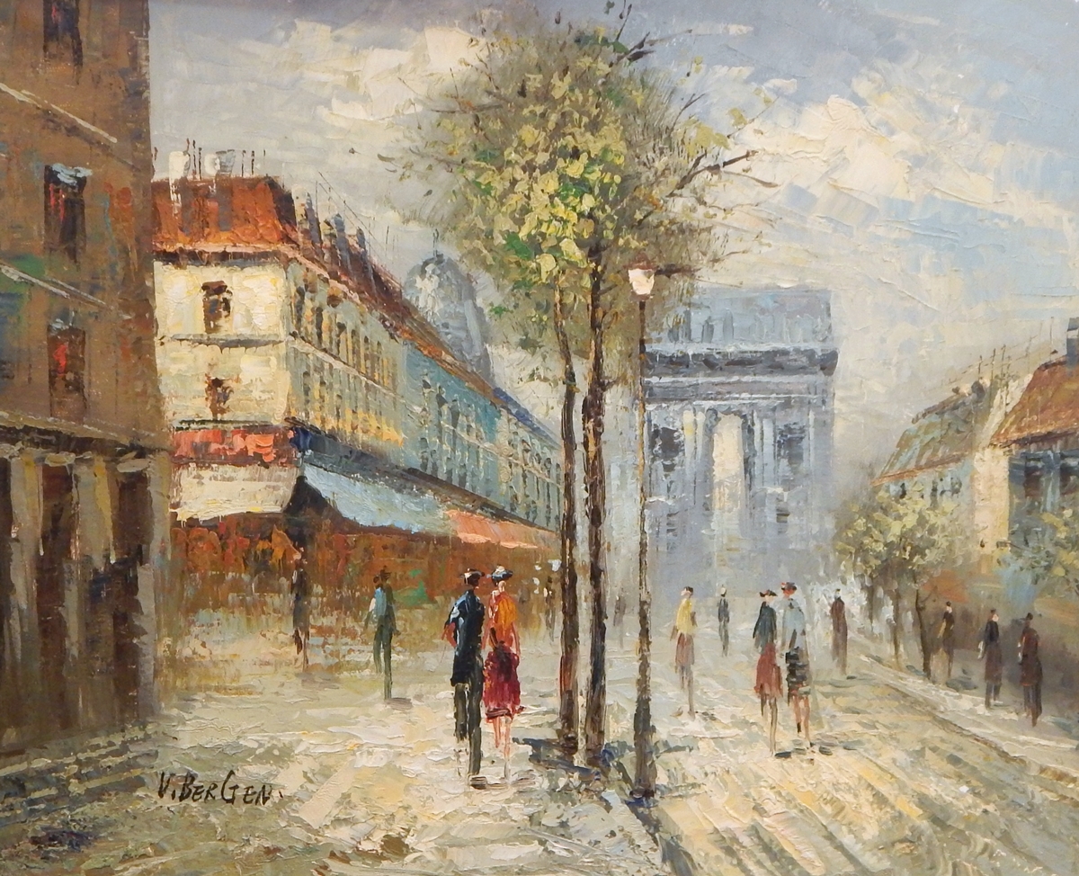 V Bergen Oil on canvas Paris scene, signed lower left,