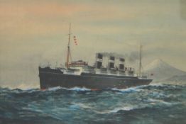 20th century school Watercolour on fabric "Takliwa", study of a steamer ship, unsigned, 32.