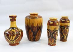 Four Chameleon ware vases,