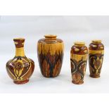 Four Chameleon ware vases,