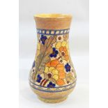 Crown Ducal Charlotte Rhead vase, baluster-shaped, yellow ground with tubelined floral decoration,