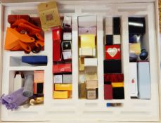 Large collection of perfume sample bottles, boxed and loose, including Hermes, Chanel, Nina Ricci,