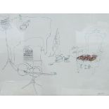 After Millicent Tonkins (contemporary) Pair of colour prints Abstract drawings of instruments in