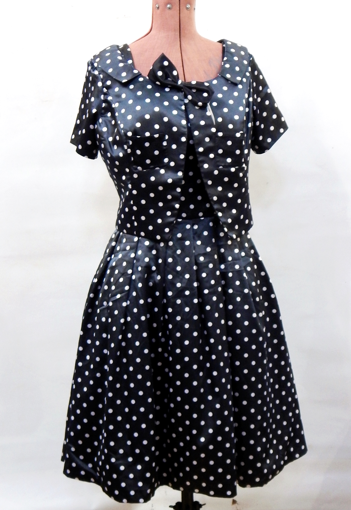 Various 1980's cocktail dresses including two similar black silk with white spots and bolero - Image 2 of 7