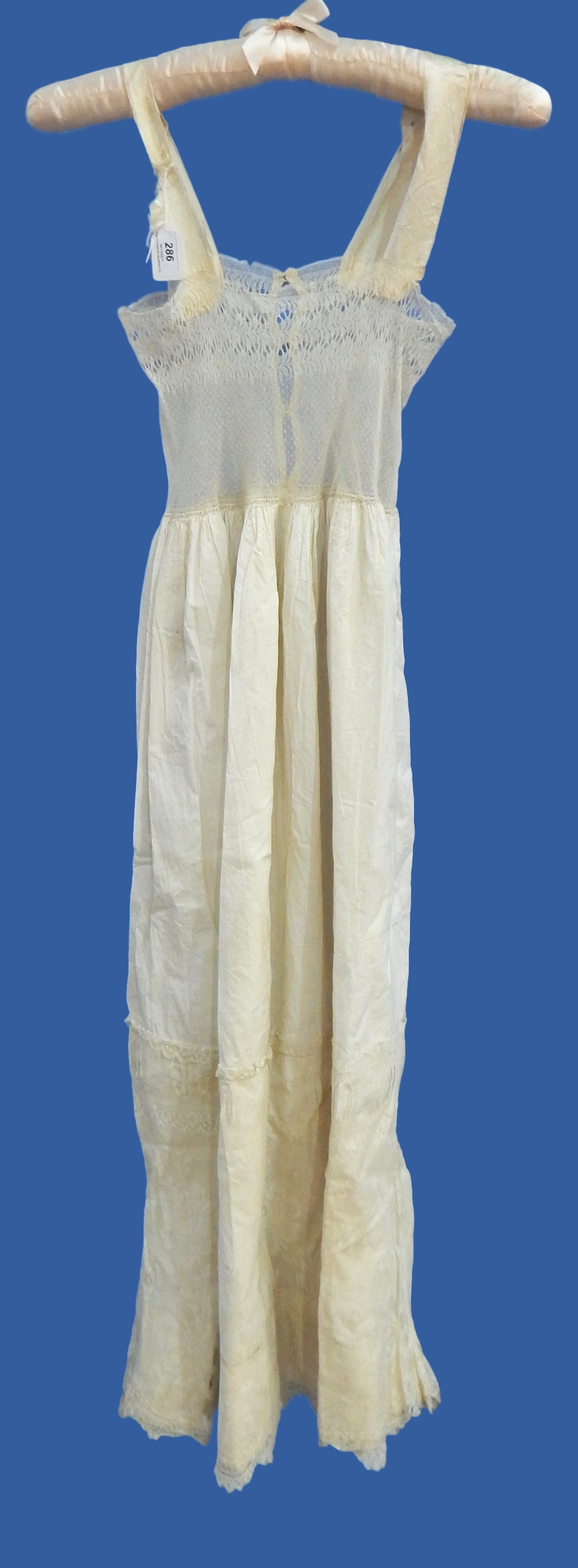 1920's cotton night gown/underslip, trimmed with lace,