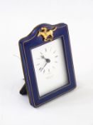 Martin & Co quartz alarm clock set within blue enamel frame,