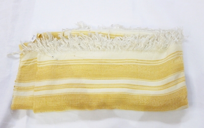 Yellow and cream mid 20th century Indian silk blanket/throw, hand loomed,