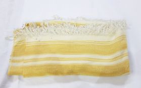 Yellow and cream mid 20th century Indian silk blanket/throw, hand loomed,