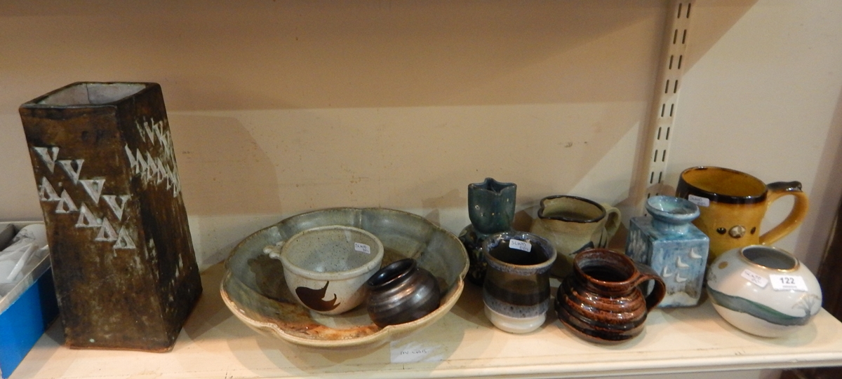 Assorted studio pottery to include a Tuson ceramic circular globular vase,