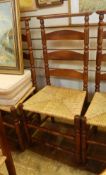 Set of four Ernest Gimson yew rush-seated chairs made by Edward Gardiner each with chamfered and