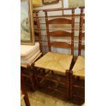 Set of four Ernest Gimson yew rush-seated chairs made by Edward Gardiner each with chamfered and