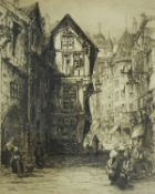 20th century school Etching French street scene, initialled W.