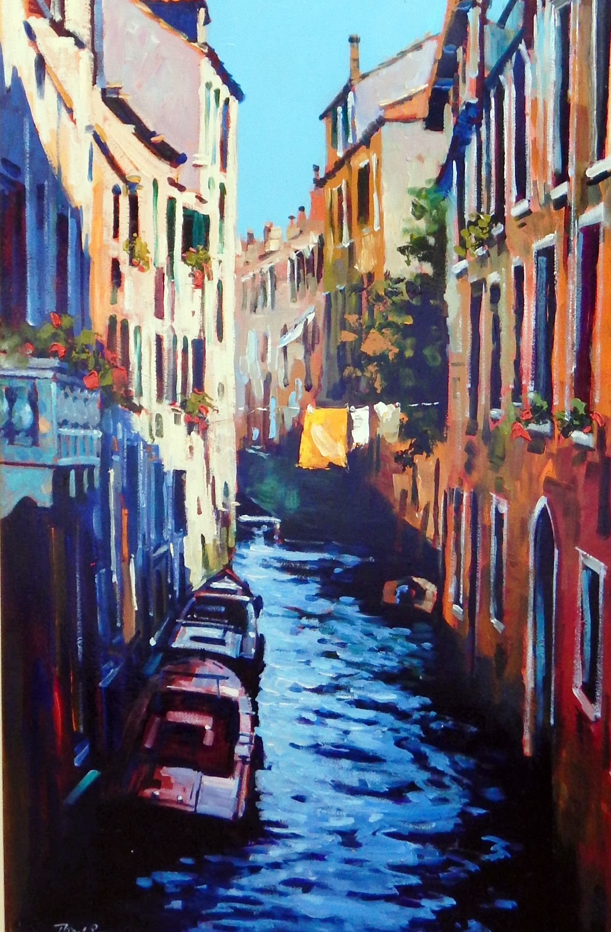 Toni Rome Oil on board "Sunday Washing - Venice", titled verso, signed lower left,