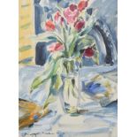 Jacques Kupfermann (American 1926-1987) Oil on canvas Still life of tulips in a vase,