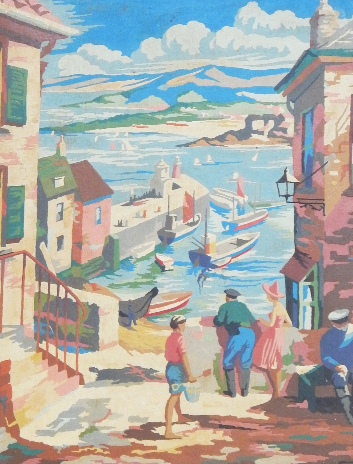 20th century school Oil on board English harbour scene in summer time, unsigned,