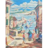 20th century school Oil on board English harbour scene in summer time, unsigned,