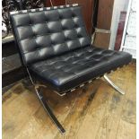 Chrome and black leather Barcelona style chair after Mies van der Rohe (originally designed 1929)