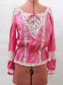 1960's Edwardian style pink silk and lace pintucked blouse with elasticated waist and a 1960's