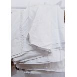 Large white linen bed cover, cut and drawn thread, embroidered,