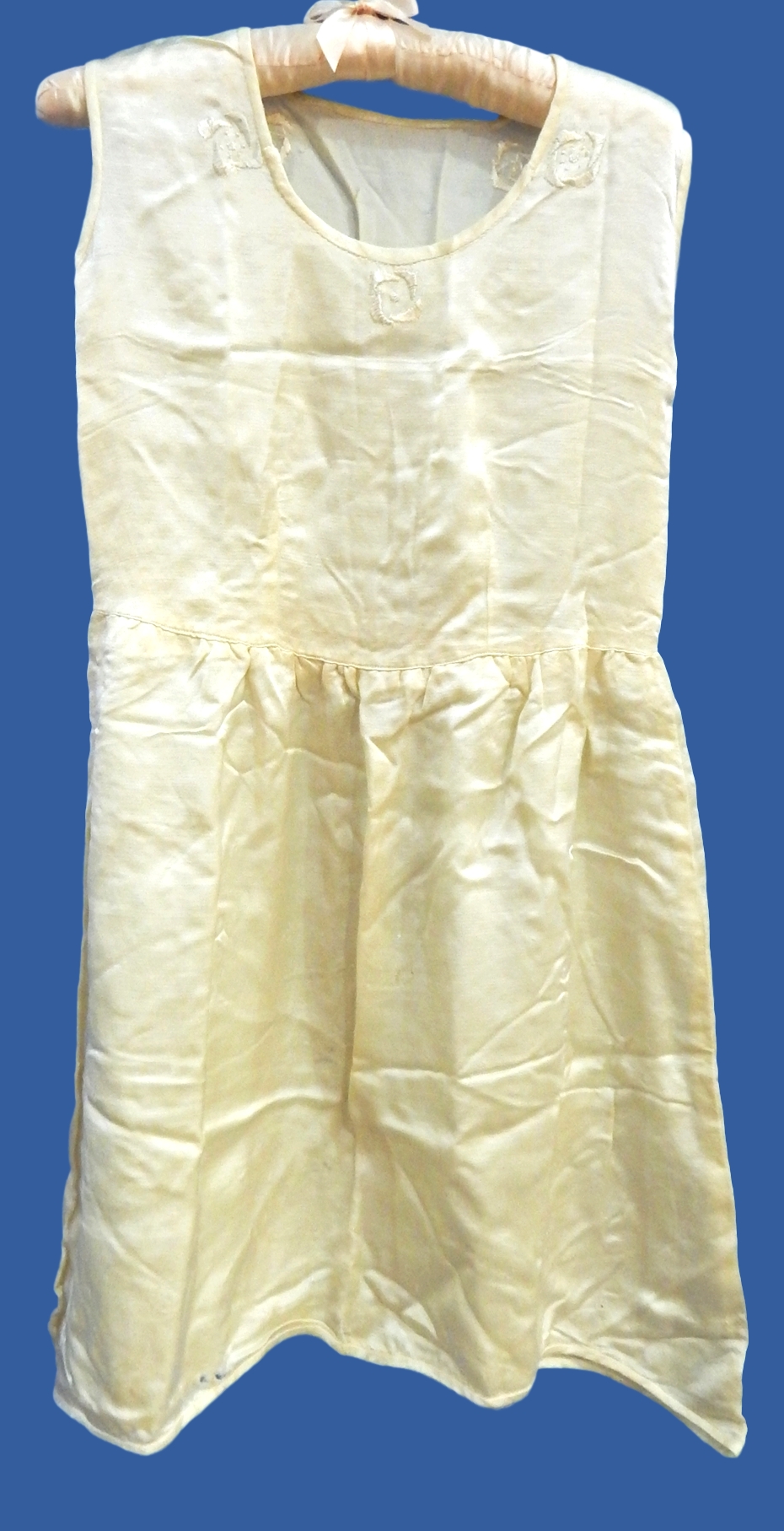 Part Satin wedding dress, 1920's, photo accompanying, beaded cuffs, baby shoes, silk slip etc.