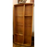 Ercol light elm two-shelf wall rack with label to reverse,