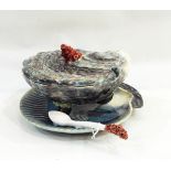 Oyster-shaped pottery serving dish with shell-shaped plate,