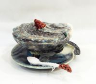 Oyster-shaped pottery serving dish with shell-shaped plate,