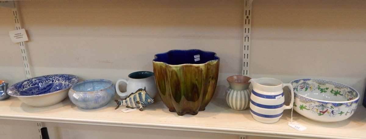 Various items of 20th century ceramics to include a jardiniere, a Prinknash pottery vase,