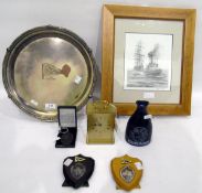 Quantity of sailing trophies, silver plated tray, Commodores Award 1964 'Stealaway', signed print,