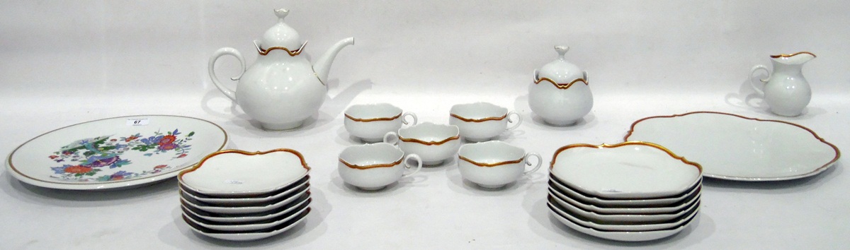 Modern Meissen part tea service with blue cross swords mark to base, comprising of six cups,