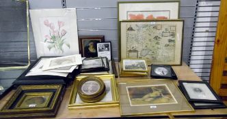 Mixed lot of 19th century and later prints to include maps, 19th century engravings,