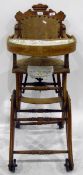 Late 19th/early 20th century beech metamorphic child's high chair with wheels,