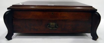 Mahogany lidded canteen (no cutlery), hinged lid and single drawer on cabriole shaped supports,